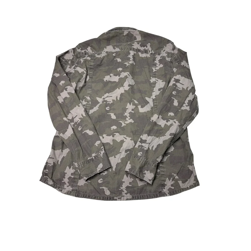 True Religion Luca Mens XL Camo Button‎ Down Shirt Grey Green Utility Military